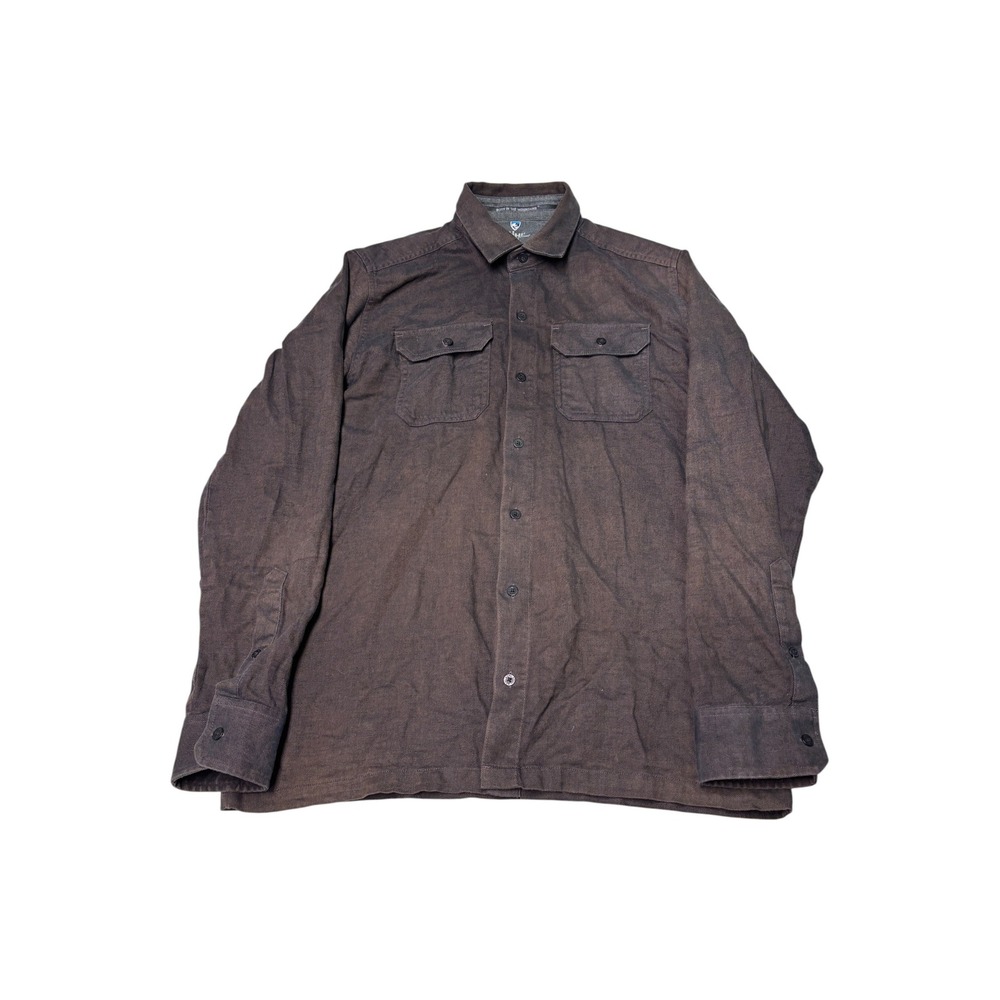 Kuhl Mens Small Coffee Brown Long Sleeve Button Down Shirt 7186 Cotton Tencel
